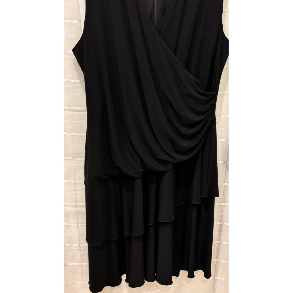Luxe by Carmen Marc Valvo Black Draped Tiered Ruffle Cocktail Dress PlusSize 22W